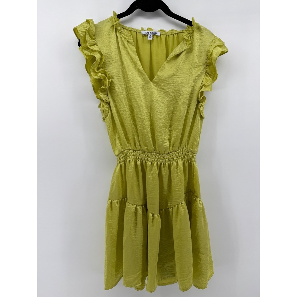 Steve Madden Chartreuse Green Ruffle Smocked Waist Mini Dress DO18827X Small